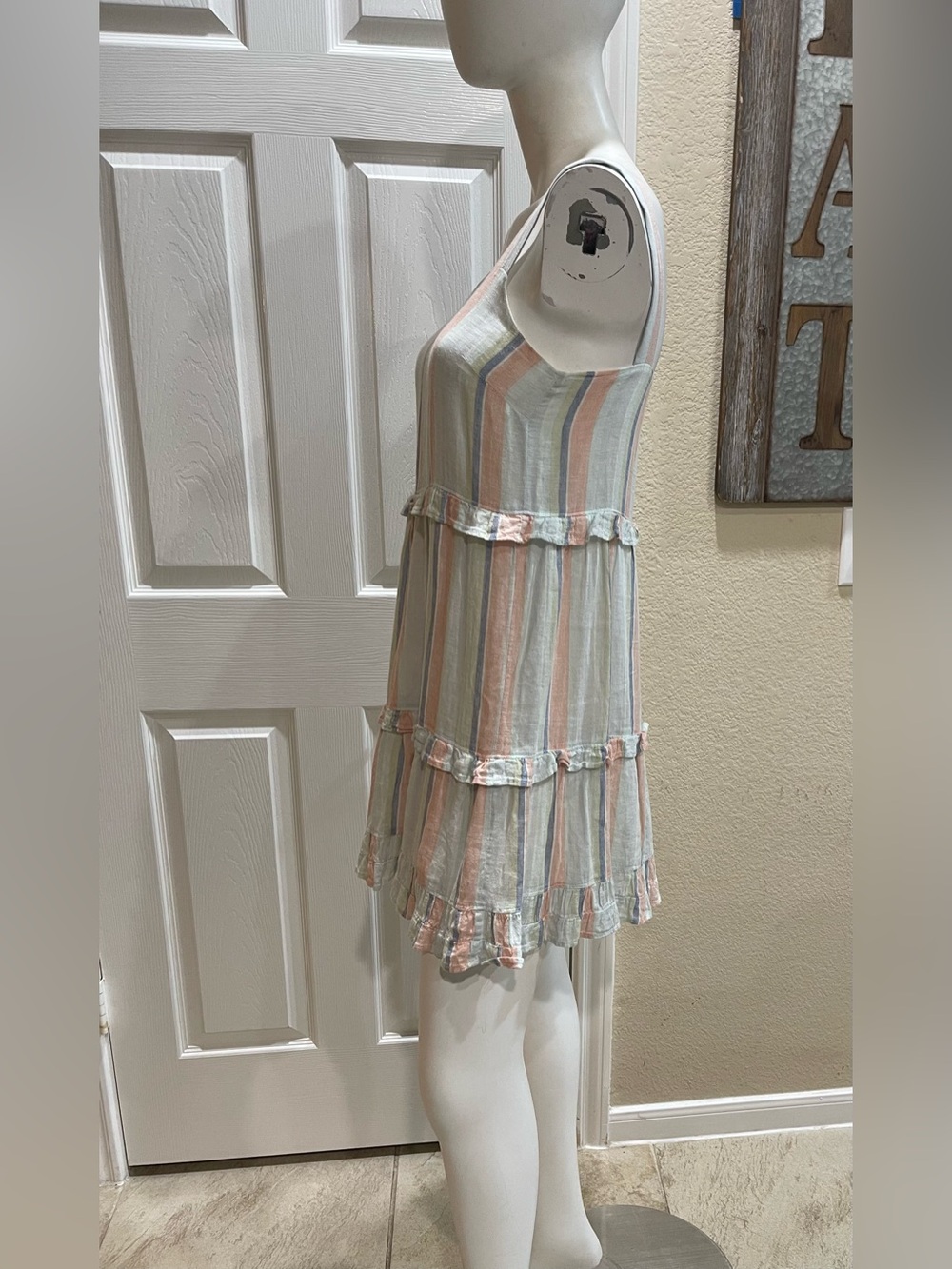 Rails Sandy Tiered Linen Blend Mini Dress - Biarritz Multi Stripe Size XSmall - Picture 5 of 14